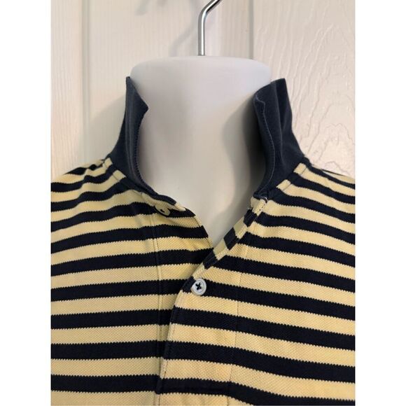 Polo by Ralph Lauren Y2K Yellow and Navy Striped Polo Shirt. Size Medium - Picture 4 of 6